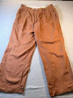 Syllables 100% Linen Brown Pleated Trousers Pants Size 34
